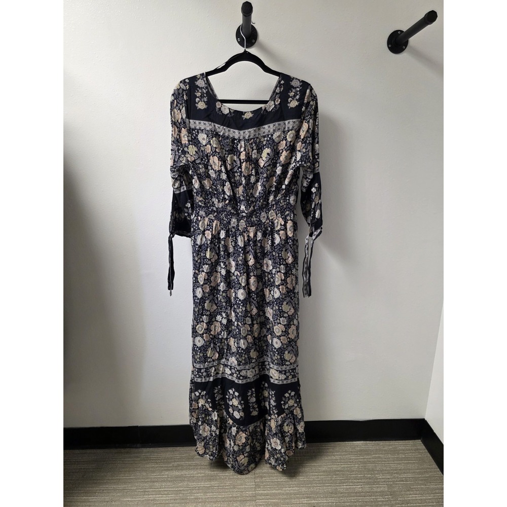Papillon Boho Floral Maxi Dress Women's L–100% Viscose, Tie-Sleeve, V-Neck,‎ NWT - Picture 9 of 9